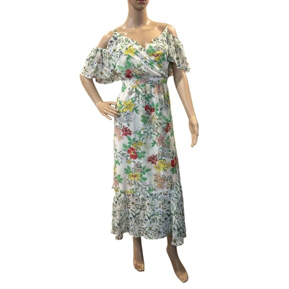 Nanette Lepore Floral Cold Shoulder Maxi Dress Ruffle Hem Summertime‎ Dress Sz 6 - Picture 3 of 10